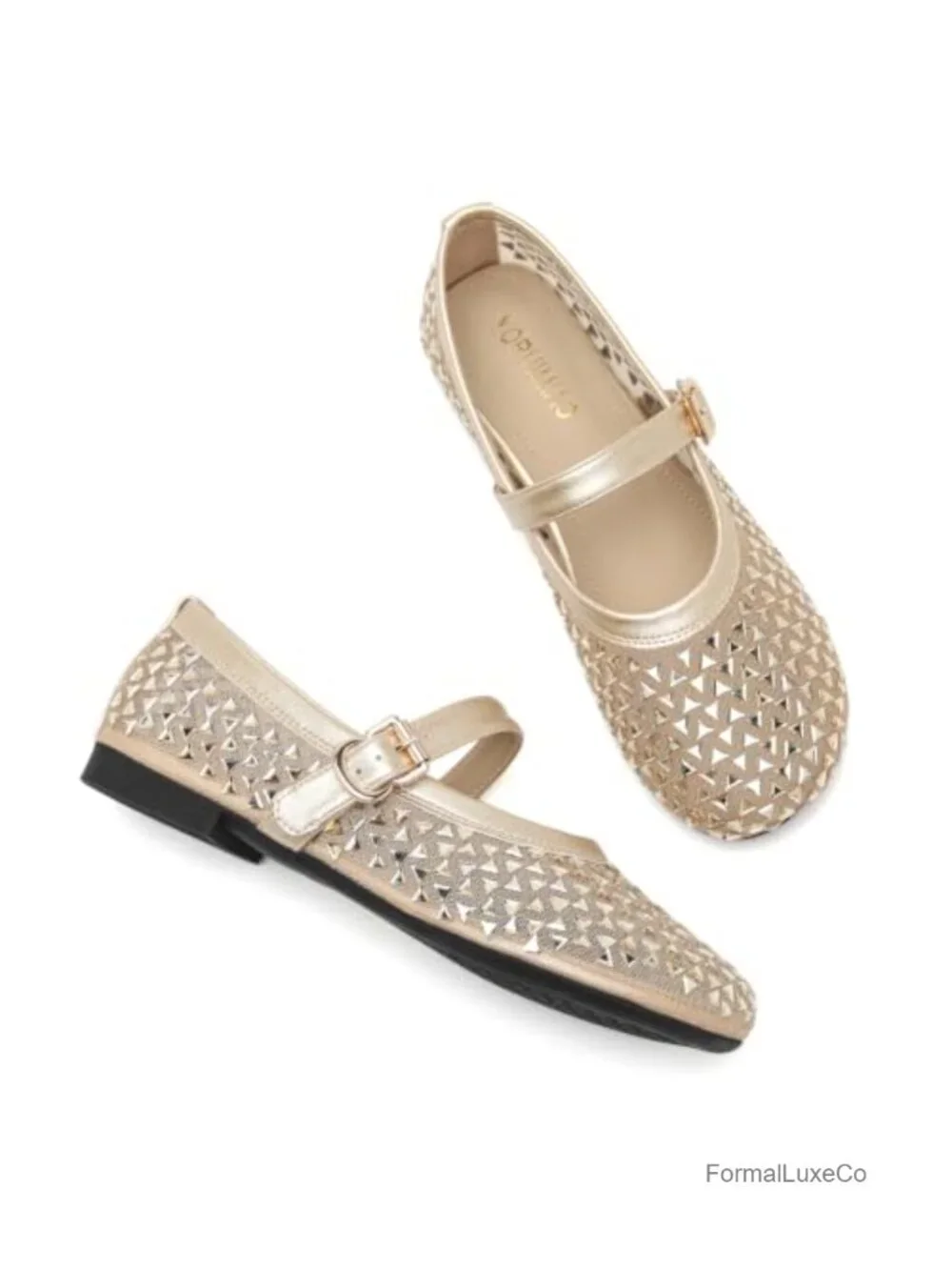 Sparkly Rhinestone Mary Jane Ballet Flats with Adjustable Buckle Strap,